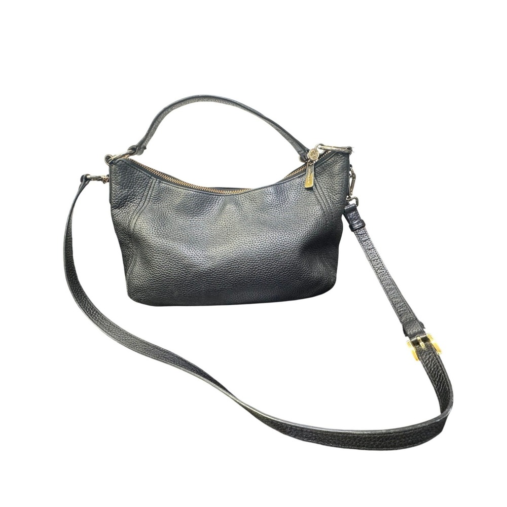 Michael Kors Black Pebbled Leather Crossbody Shoulder Bag Gold Hardware Crescent